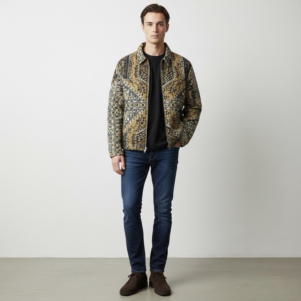 Urban Outfitters Mens Quilted Harrington Bomber Jacket Medium Patterned Coat